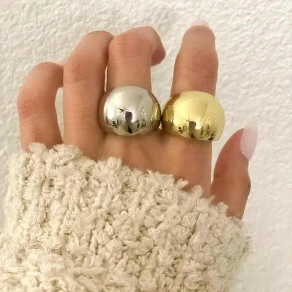 925 Sterling Silver Chunky Ring Thick Dome Ring Silver Statement Ring Bold Ring - Picture 3 of 7